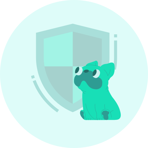 Illustration für private Sachversicherung – Hund mit Schutzschild für Tierhalterhaftpflichtversicherung