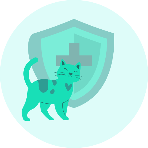 Grafik für private Sachversicherung – Katze mit Kreuzschild für Tierkranken- oder OP-Versicherung